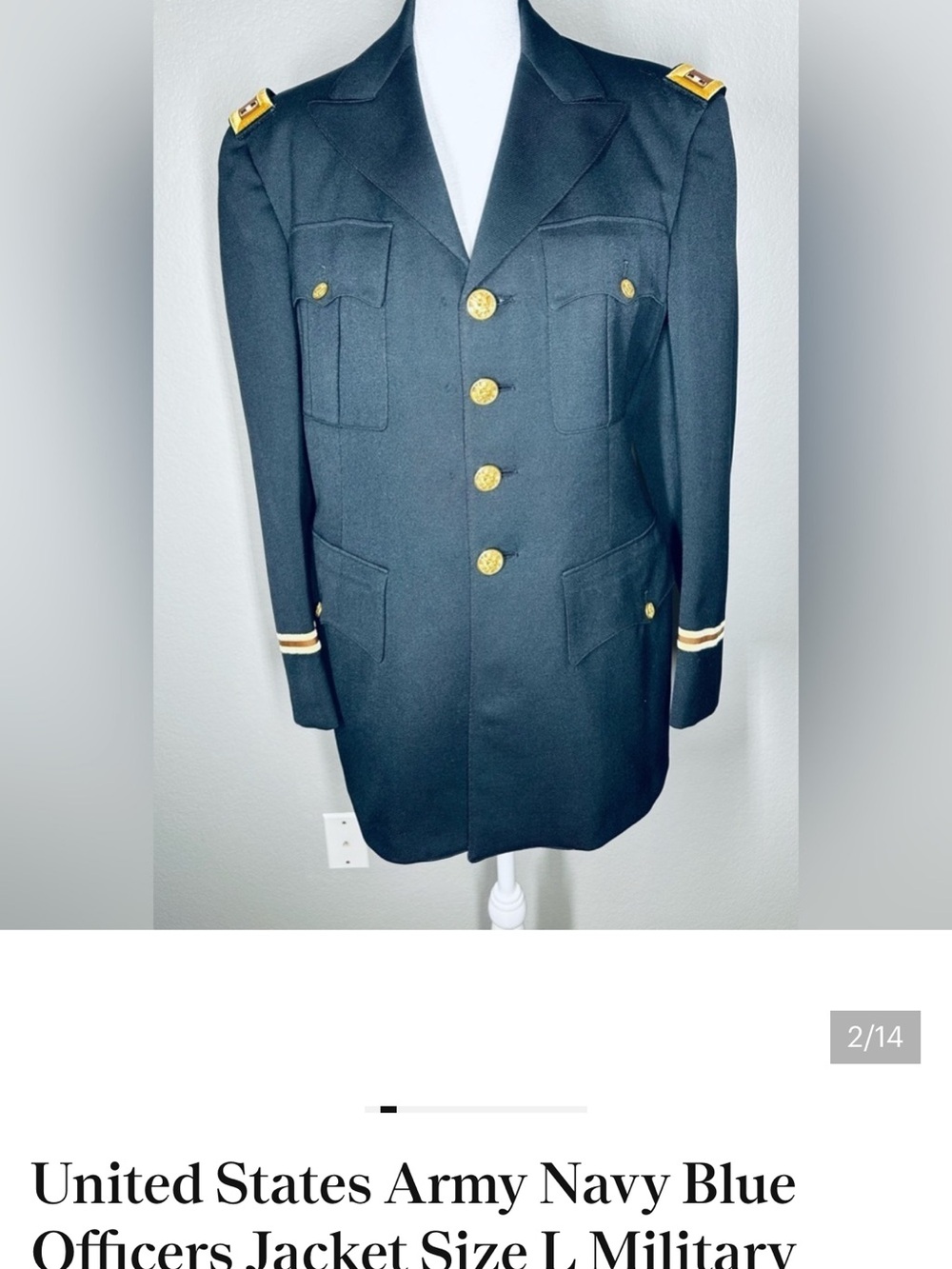 Vintage USA Army Officer Dress Uniform Jacket Military Blazer Navy Blue Size LG